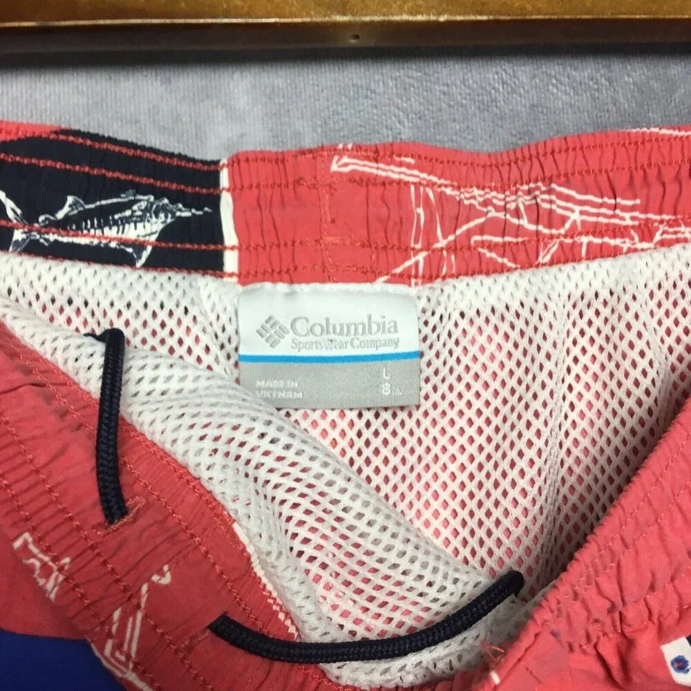 Columbia PFG Mens Swim Trunks size Large Pink Shorts Inner Briefs‎ Pockets Omni